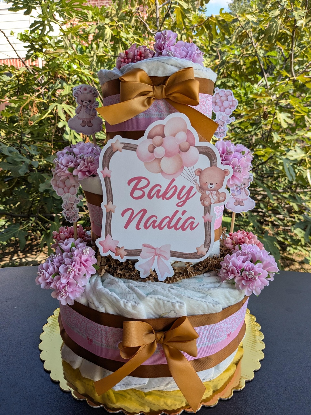 Baby Girl Teddy Bear Baby Shower Diaper Cake Large 3 Tier Mommy to Be ...