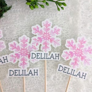Winter Onederland Toddler Girl First Birthday Cupcake Topper Personalized with Name Pink Snowflake Baby Girl 1st Birthday Cupcake Topper