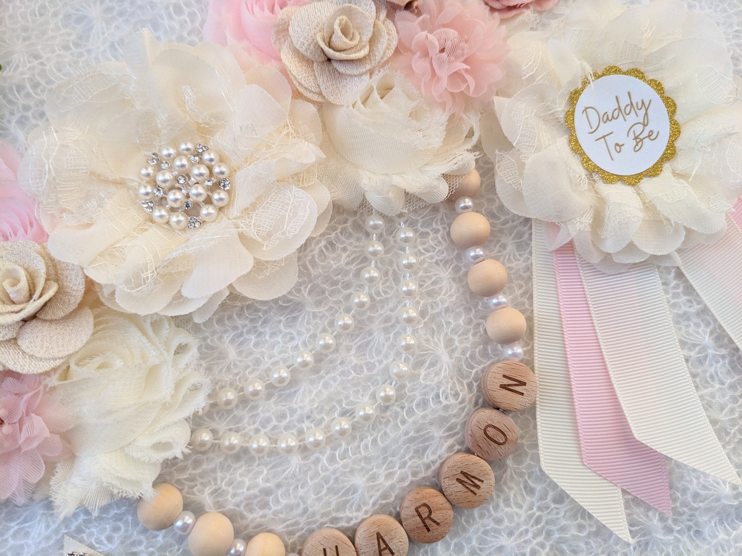 Pink blush, ivory and gold Maternity flower Sash Belt for baby shower or photos Pink Flower Maternity Sash - Etsy main image 3