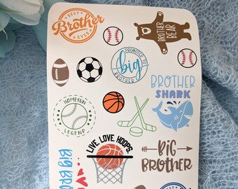 Sport Ball All Star Baby Boy Shower Sticker Sheet For Big Brother To Be, Big Brother Baby Sprinkle Gift, Sports Baby Sprinkle Stickers