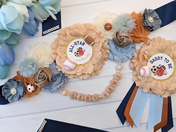 Cloud Theme Baby Shower Sash & Corsage Set - Maternity Belly Belt With Mom & Dad To Be Pins