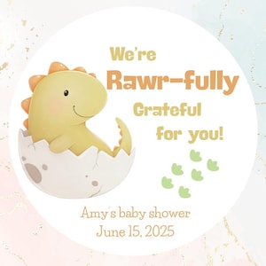 Dinosaur Baby Boy Shower Thank You Favor Sticker Label With Personalized Name and Date, Dino Gender Neutral Baby Sprinkle Thank You Gift Tag