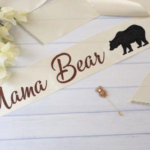 Mama Bear Baby Shower Mommy To Be Sash, Maternity Sash for Mom To Be, Bear Theme Baby Sprinkle Shoulder Satin Sash, Expecting Mom Sash Gift