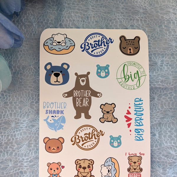 Big Brother Sticker Sheet for Teddy Bear Baby Shower, Big Brother To Be Gift for Toddlers, Big Bro Stickers for Baby Sprinkle, Keepsake Gift