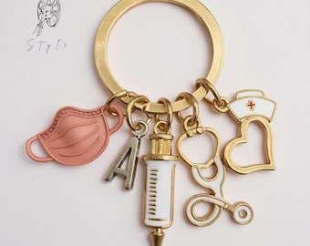 Stethoscope Keychain Gift For Doctor Key Ring For Nurses Gift Ideas Monogram Keychain Nurses Appreciation Gift Medical Student Graduation