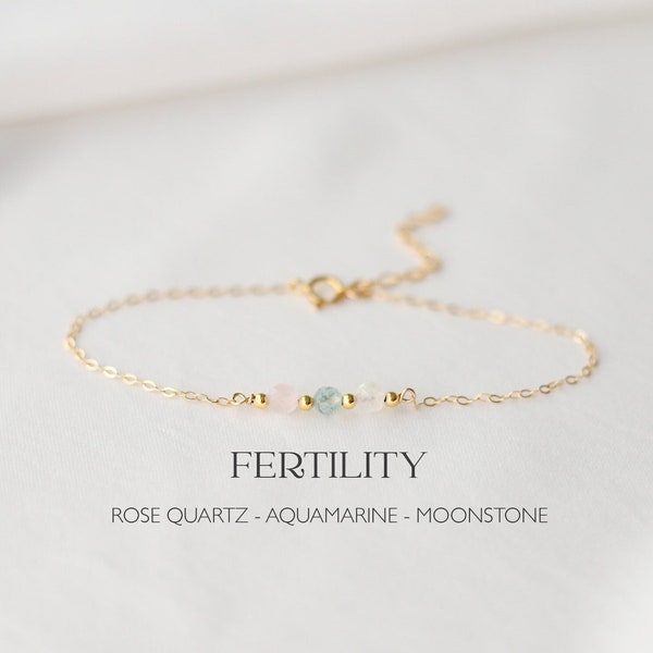 Fertility Crystal Bracelet | Delicate 14K Gold Filled | IVF Gift, Pregnancy Bracelet, Fertility Jewelry, Healing Bracelet, Rose Quartz