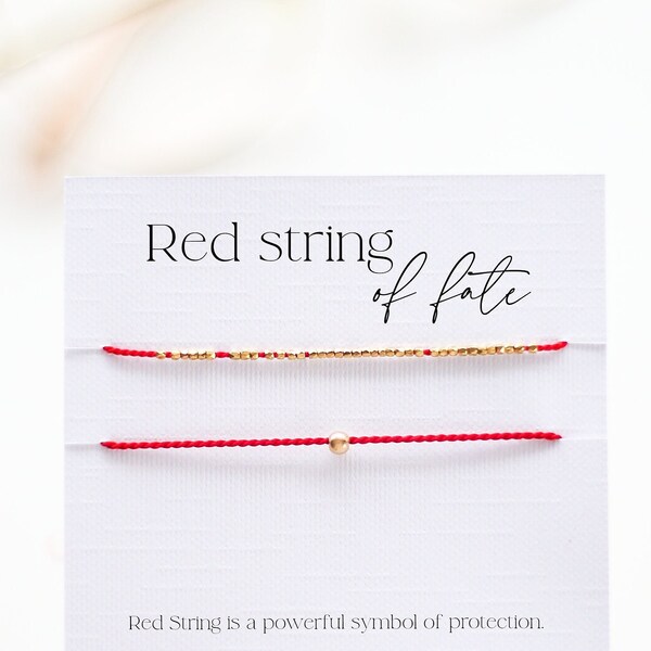 Red String Protection Bracelet Set, 14k Gold Delicate Red String Of Fate Bracelet, Luxury Gift For Her