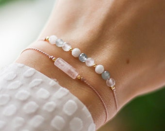 Fertility Bracelet Set, Rose Quartz, Aquamarine, Moonstone Fertility 4mm Crystals, Handmade Silk Bracelet, Mum To Be Gift, IVF Support