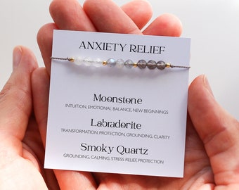 Bracelet en cristal fait main de soulagement de l’anxiété | Bracelet apaisant, soulagement du stress, cristaux de guérison, cordon de soie, perles de cristal de 4 mm, cadeau pour elle