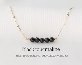 Black Tourmaline Necklace | Delicate 14K Gold Filled, Empath Protection Crystal Necklace, Healing Necklace, Energy Protection Gift For Her