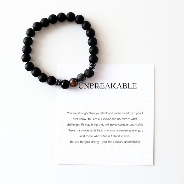 Unbreakable, Strength Bracelet, Protection Bracelet, 8mm Beads, Tiger's Eye, Black Obsidian, Hematite, Lava, Encouragement Gift