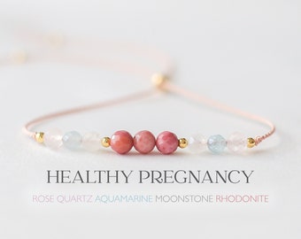 Bracelet en cristal de grossesse saine | Cadeau maman à être, soutien à la grossesse, cristaux de fertilité, cadeau de maman enceinte, quartz rose, rhodonite