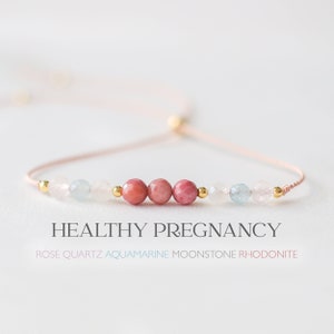 Pulsera de cristal de embarazo saludable / regalo de mamá para ser, apoyo al embarazo, cristales de fertilidad, regalo de mamá esperando, cuarzo rosa, rodonita