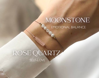 Embrace Self-Love: Moonstone and Rose Quartz Gemstone Bracelet Set for Love and Emotional Balance
