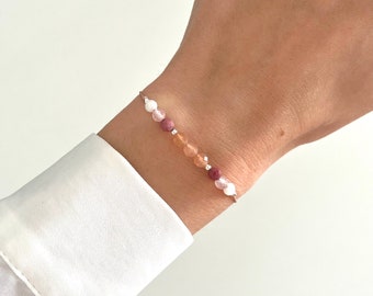 Glückliche Schwangerschaft-Kristall-Armband | Geschenk für eine werdende Mutter, gesunde Schwangerschaft, Schwangerschaftskristalle, Geschenk für werdende Mutter, Rhodonit, Pfirsich-Mondstein