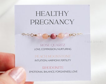 Regalo de embarazo, regalo de mamá para ser, pulsera de cristal de embarazo saludable, regalo para mujeres embarazadas, cristales de apoyo al embarazo, cuentas de rodonita