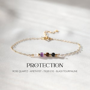 Protection Crystal Bracelet, 14K Gold Filled, Sterling Silver, Empath Protection | Rose Quartz, Amethyst, Black Tourmaline, Healing Bracelet