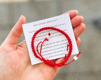 Bracelet ficelle rouge, bracelet de protection, cordon tressé rouge fait main, bracelet porte-bonheur, bracelet de la kabbale