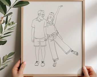 Aangepast portret koppel, minimalistische lijntekeningen, portret van foto, cadeau voor vriend, cadeau beste vriend, portret beste vriend