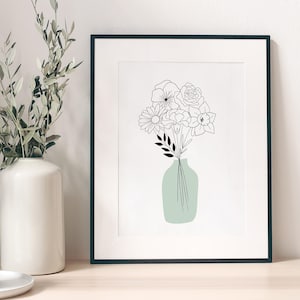 Custom Family Bouquet, Personalized Gift for Mom, Minimalist Wall Art, Birth Month Flower, Line Art Flower, Cusom Bouquet, Family Gift