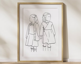 Granma Gift, Family Line Art, Custom Line Drawing, Faceless Portrait, Kids and Baby Decor, Portrait From Photo, Personalised Portrait, Nana