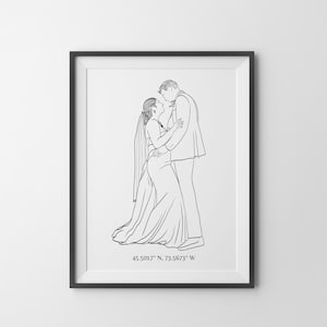 Retrato personalizado sin rostro, retrato de pareja con coordenadas, regalo de aniversario personalizado, regalo de boda, impresión personalizada de pareja