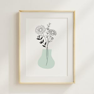Custom Birth Flower Bouquet Print, Minimalist Line Art (Digital Download)