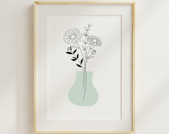 Custom Birth Flower Bouquet Print, Minimalist Line Art (Digital Download)
