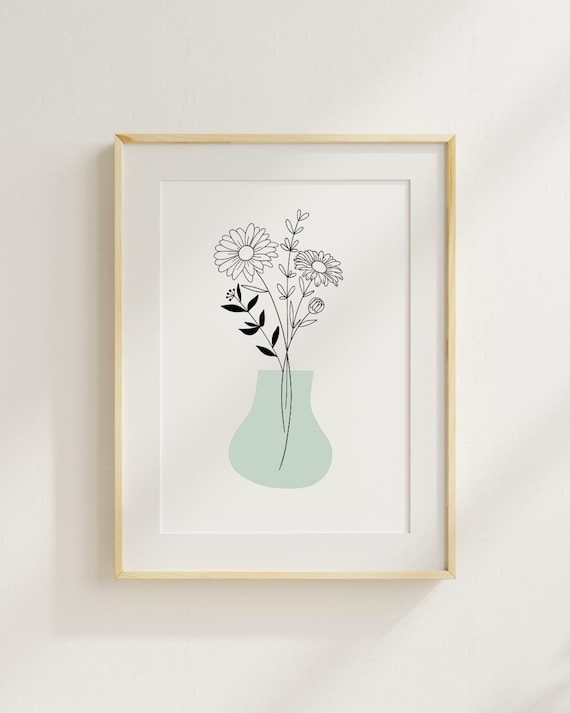 Custom Birth Flower Bouquet Print, Minimalist Line Art (Digital Download)