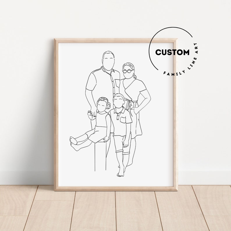 Custom Portrait, Family Line Art, Portrait From Photo, Faceless Portrait, Anniversary Gift, Mother Day Gift, Personalized Family Gift image 1