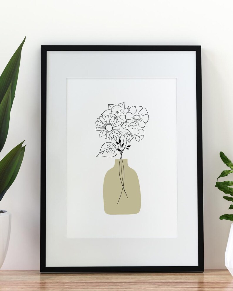 Personalized birth flower bouquet print in minimalist style with a soft green vase, custom Mother’s Day gift for mom
Custom family birth flower bouquet wall art with birth month flowers arranged in a delicate floral composition