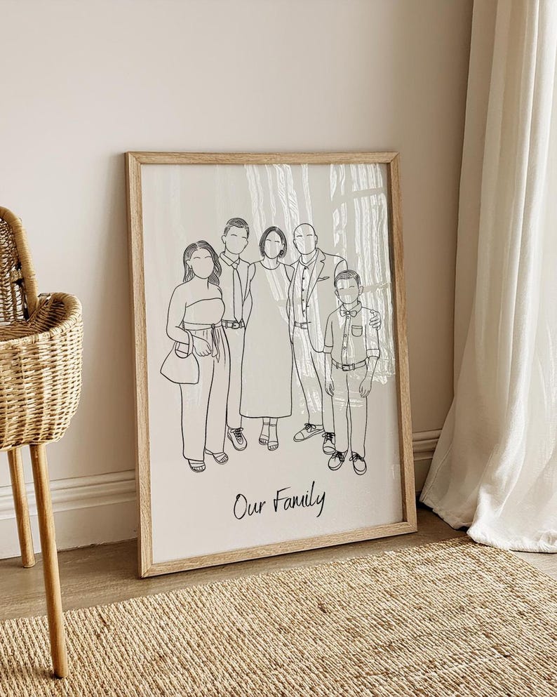 Custom Faceless Family Portrait, Line Art Gift, Portrait From Photo ...