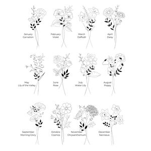 Custom Birth Flower Bouquet, Christmas Gift for Mom, Personalized Bouquet, Custom Family Bouquet, Floral Line Art, Custom Family Gift
