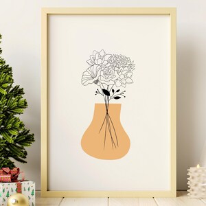 Personalized birth flower bouquet print in minimalist style with a soft green vase, custom Mother’s Day gift for mom
Custom family birth flower bouquet wall art with birth month flowers arranged in a delicate floral composition