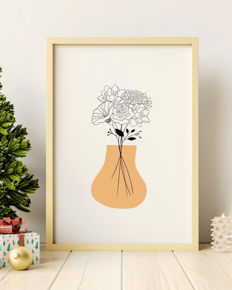 Personalized birth flower bouquet print in minimalist style with a soft green vase, custom Mother’s Day gift for mom
Custom family birth flower bouquet wall art with birth month flowers arranged in a delicate floral composition