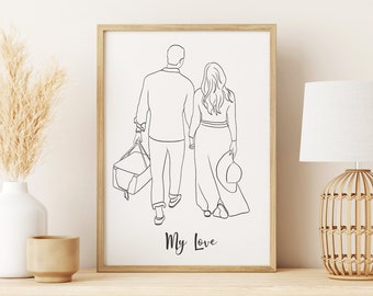 Custom Couple Line Drawing, Personalized Wedding Anniversary Gift ...