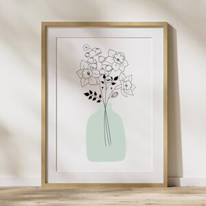 Personalized birth flower bouquet print in minimalist style with a soft green vase, custom Mother’s Day gift for mom
Custom family birth flower bouquet wall art with birth month flowers arranged in a delicate floral composition