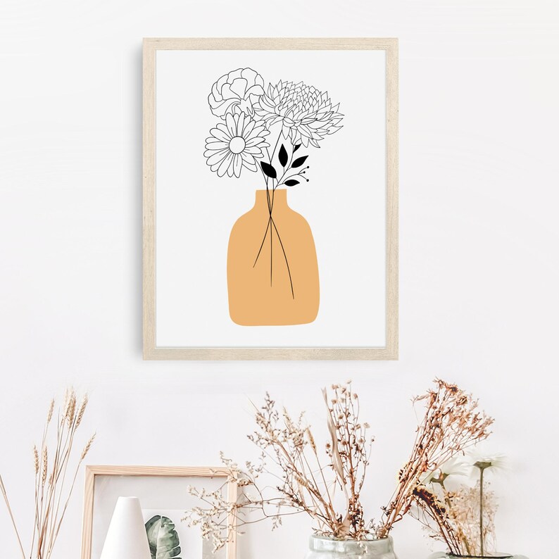 Personalized birth flower bouquet print in minimalist style with a soft green vase, custom Mother’s Day gift for mom
Custom family birth flower bouquet wall art with birth month flowers arranged in a delicate floral composition