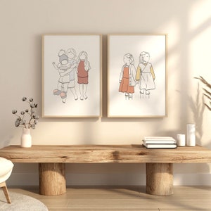 Family Line Art, Anniversary Gift, Custom Line Drawing, Faceless Portrait, Portrait From Photo, Custom Family Portrait, Minimalist Portrait