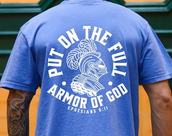 Men Christian Shirt Comfort Colors Christian Tshirt for Men Armour of God Bible Verse T-shirt Jesus Tee Fathers Day Gift for Christian Dad