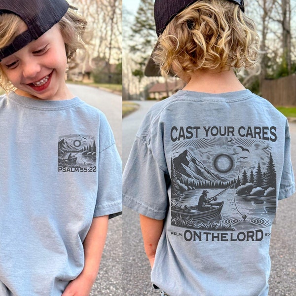 Boys Christian Fishing Shirt Comfort Colors Christian Tshirt for Kids Bible Verse T-shirt Jesus Tee Youth Baptism Gift for Fisher T Shirt