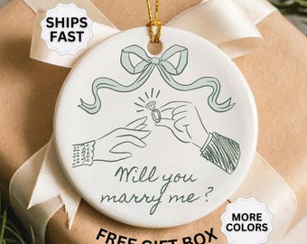 Will You Marry Me Ornament, Proposal Christmas Ornament, Engagement Ornament, Doodle Design, Personalized Proposal Gift, Ceramic Keepsake