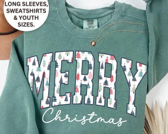 Merry Christmas Sweatshirt Comfort Colors Christmas Crewneck Women Holiday Sweatshirt Cute Xmas Sweater Cozy Winter Oversized Sweatshirt