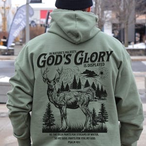 Men's Christian Deer Hoodie, Faith Based Outdoor Hooded Sweatshirt, Religious Gift for Deer Hunter Pullover, Bible Verse Hoodie Jesus Hoodie