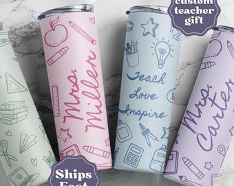 Personalized Teacher Tumbler with Teacher Name To Go Cup Custom Teacher Travel Mug Gift for Teacher Appreciation Gift Teacher Thank You Gift