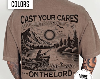Men Christian Shirt Comfort Colors Bible Verse Tee for Men Christian Tshirt Religious Gift for Men Fishing T Shirt for Fisherman God T Shirt