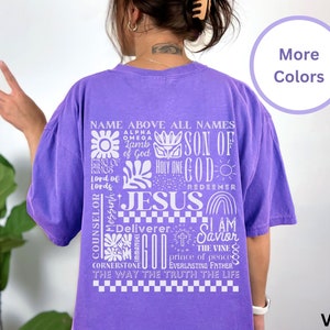 Vintage Christian Shirt for Women Faith Based T-shirt Comfort Colors Bible Verse Tshirt Names of Jesus Tee Trendy Aesthetic Apparel
