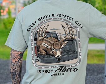 Christian Deer Hunter Shirt, Men's Bible Verse Tee, Comfort Colors Faith Tees Hunting Gift for Men Jesus Outdoors Shirt Christian Dad Tshirt