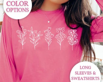 Floral Cottagecore Long Sleeve Tshirt Nature Lover Tee Spring Shirt Boho Flower T Shirt Botanical Shirt Comfort Colors Wildflower Sweatshirt