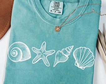 Comfort Colors Ocean Shirt Sea Shirt Seashell Shirt Beach Shirt Minimalist T Shirt for Women Summer Tops Tees Beach Lover Gift for Her Coast